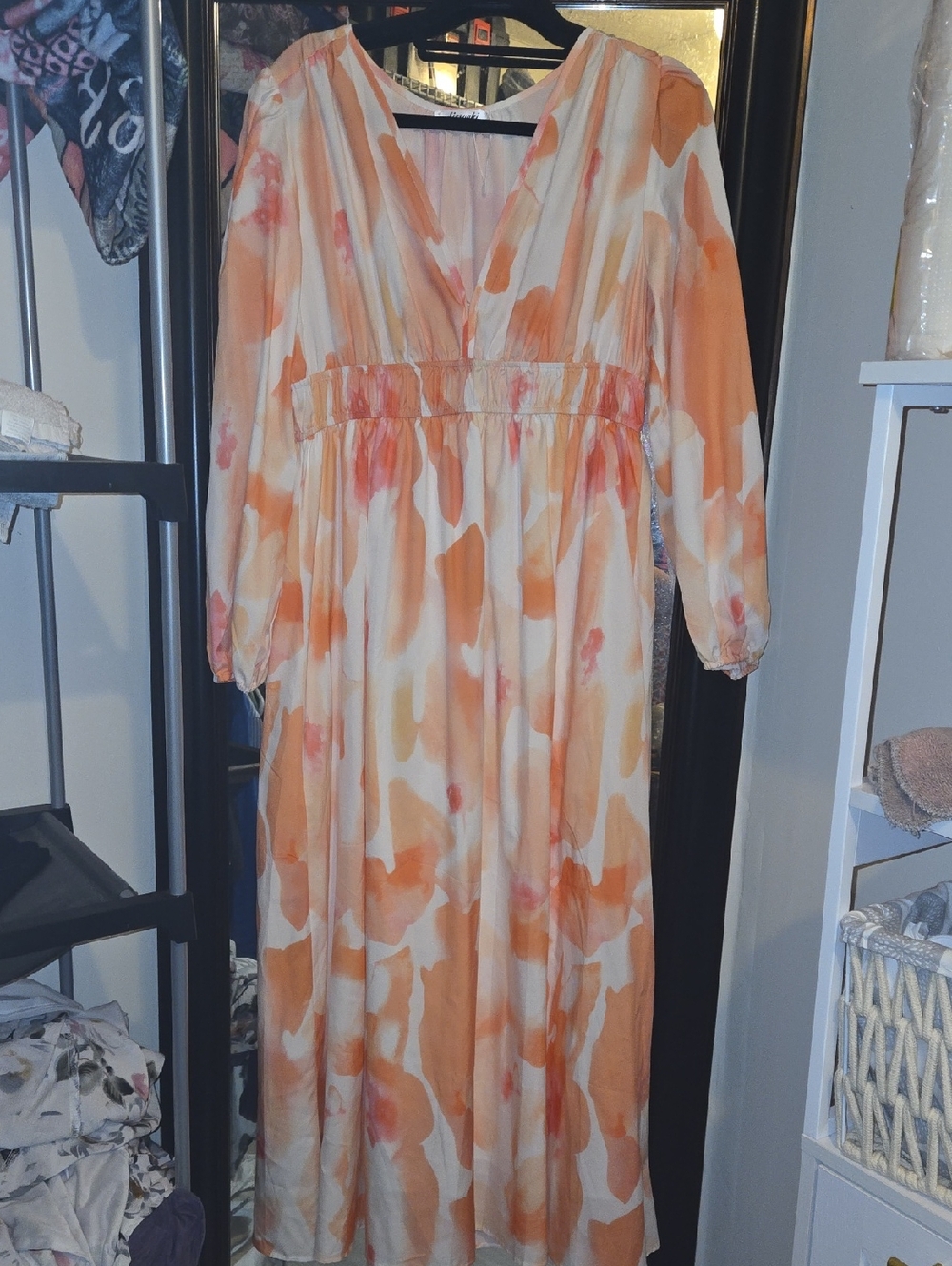 Women's Orange Watercolor Maxi Dress - Brand Unspecified